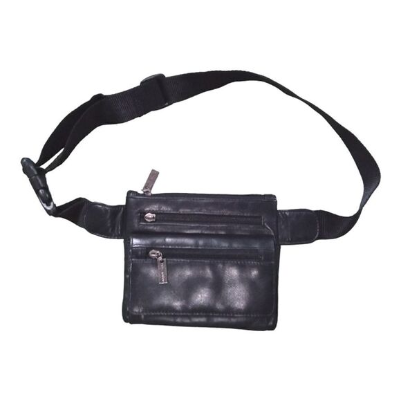 Wilson's Leather Pelle Studio Fanny Pack Black Adjustable Strap Multiple Pockets - Picture 1 of 9